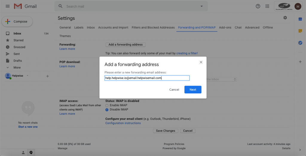 add forwarding address on gmail.