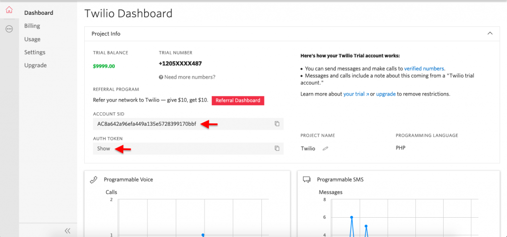 Twilio Dashboard