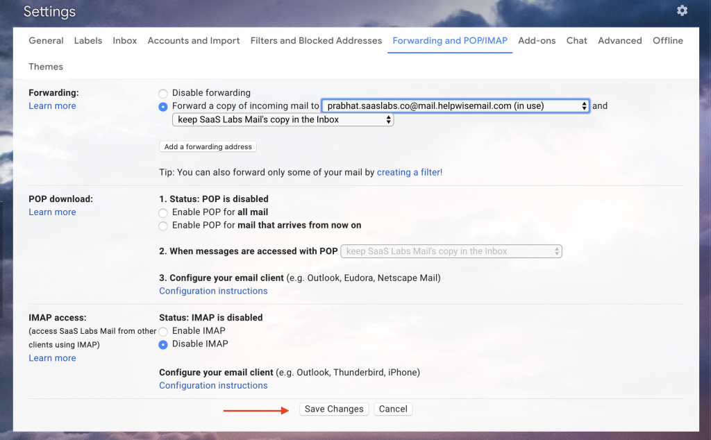 save forwarding gmail helpwise