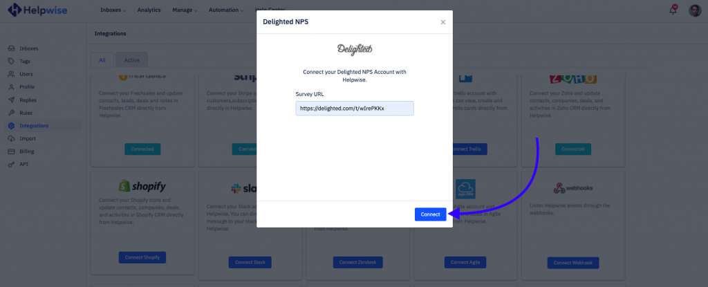 Helpwise Delighted shared inbox integration