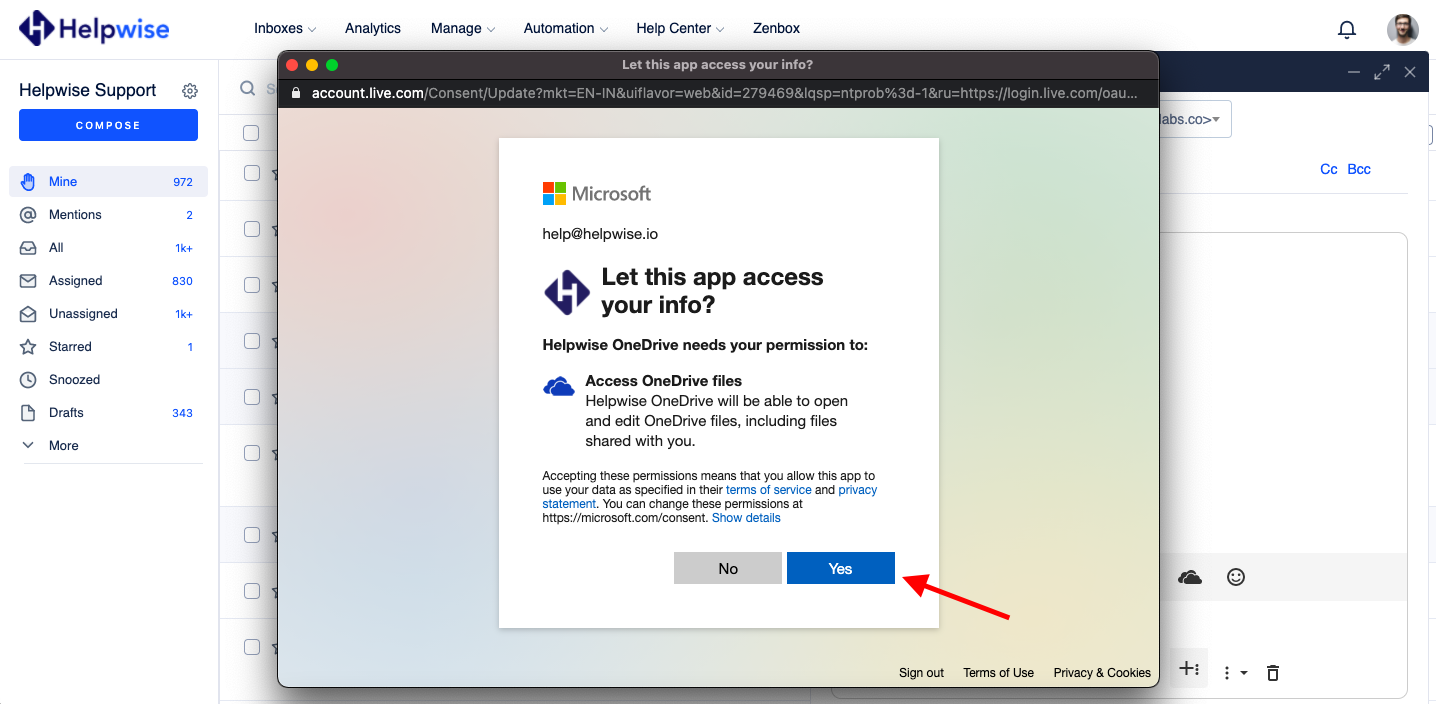 How to connect OneDrive with Helpwise? Helpwise Help