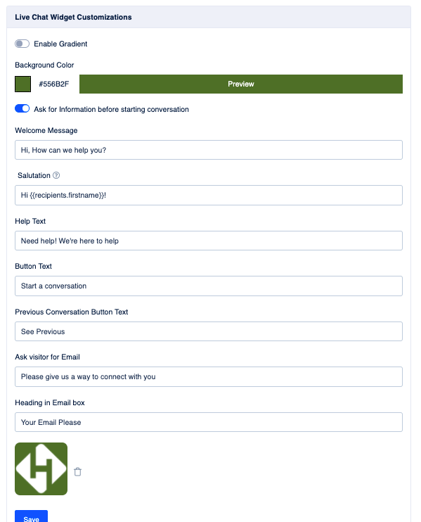 Live chat widget customizations