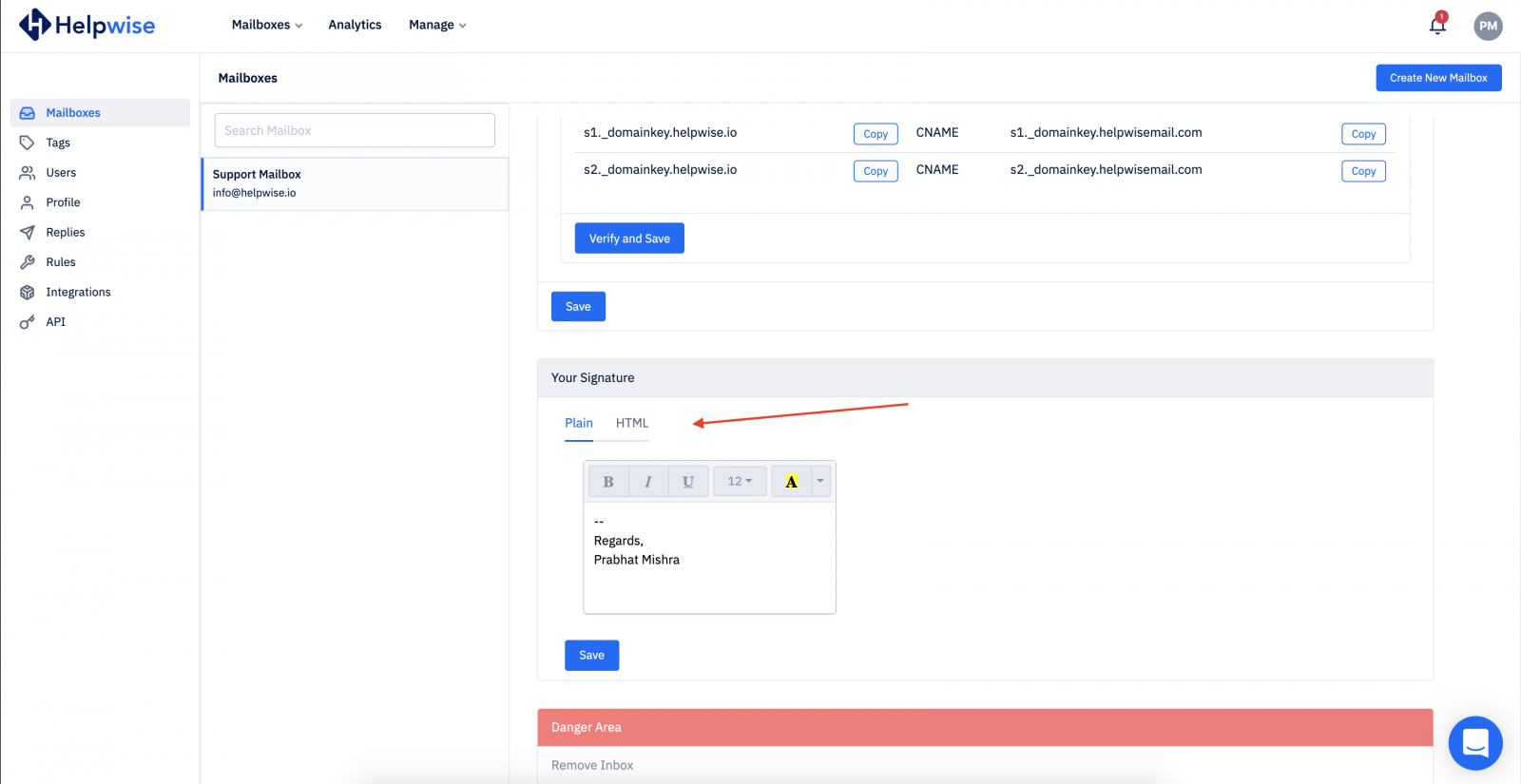 Add HTML Signature in your email signature | Helpwise Shared Mailbox