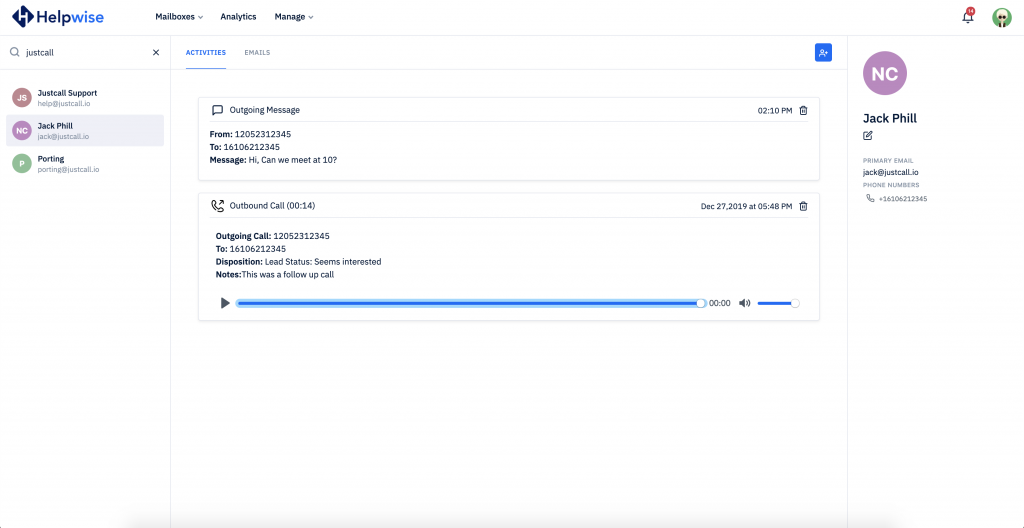 track sms in shared inbox