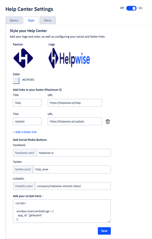 customise helpwise help center