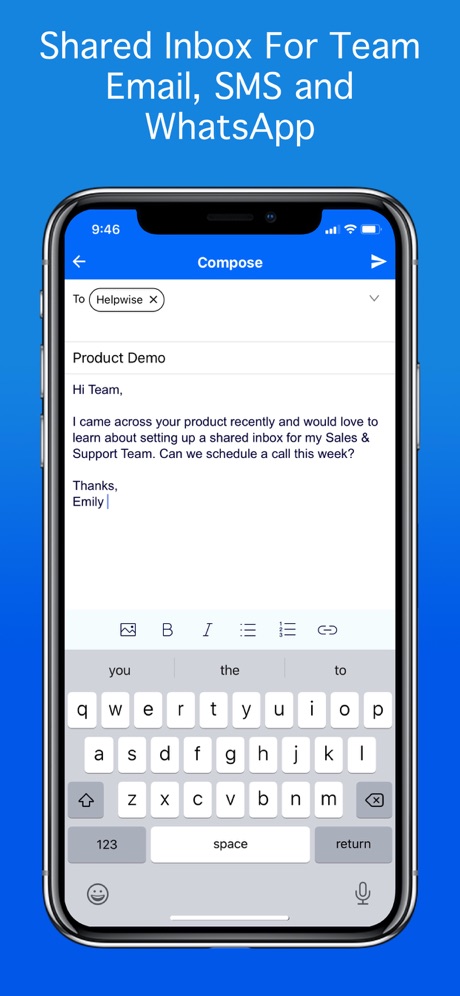 send email from Helpwise iOS app