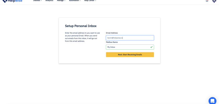 setup personal inbox helpwise