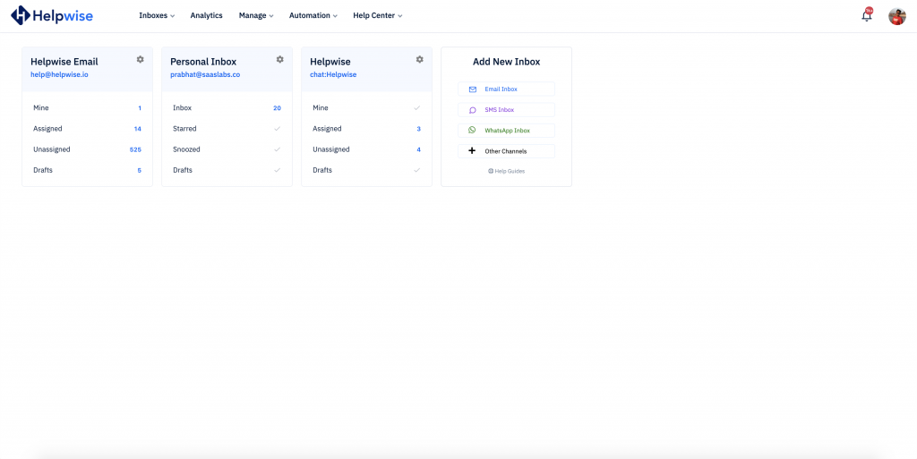 Helpwise dashboard