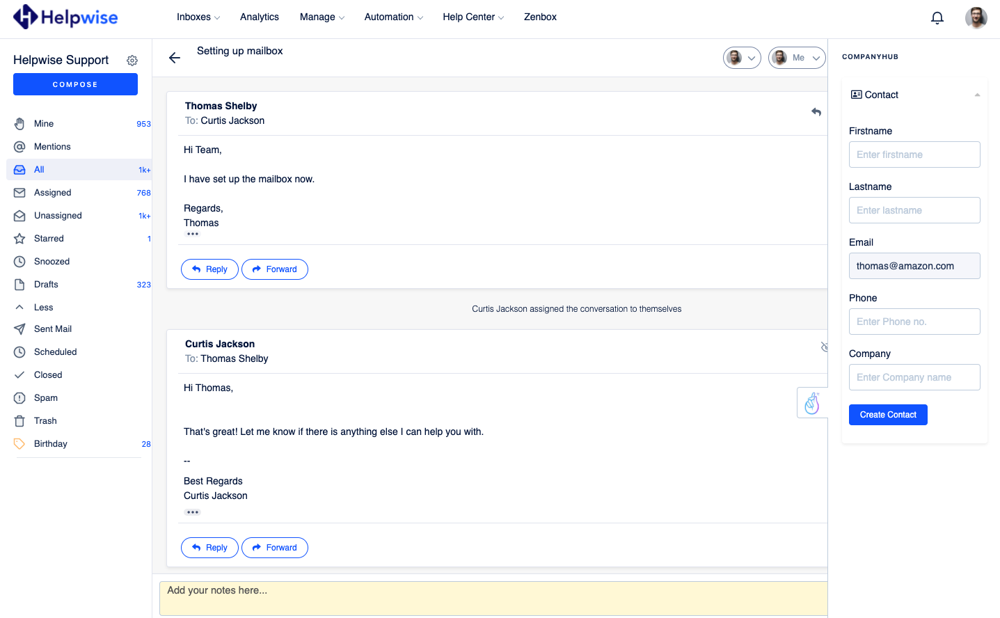 CompanyHub Shared Inbox Integration - Helpwise Product Updates