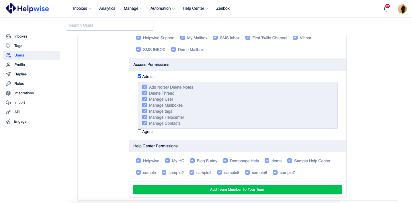 Help Center User Permissions - Helpwise Product Updates