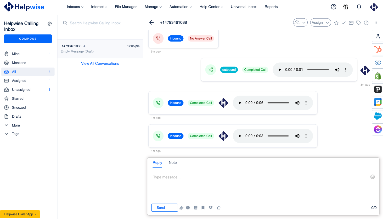 Helpwise Phone Inbox Seamless VoiceCalling Feature
