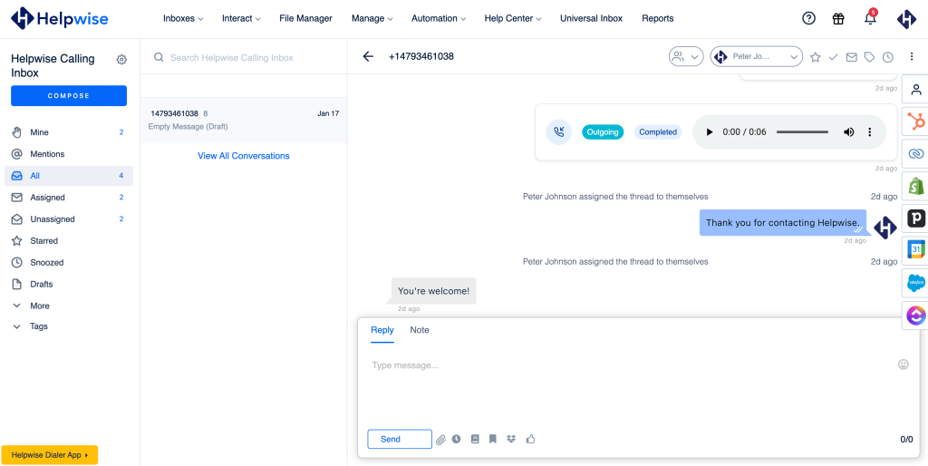 Helpwise Phone Inbox: Seamless Voice-Calling Feature
